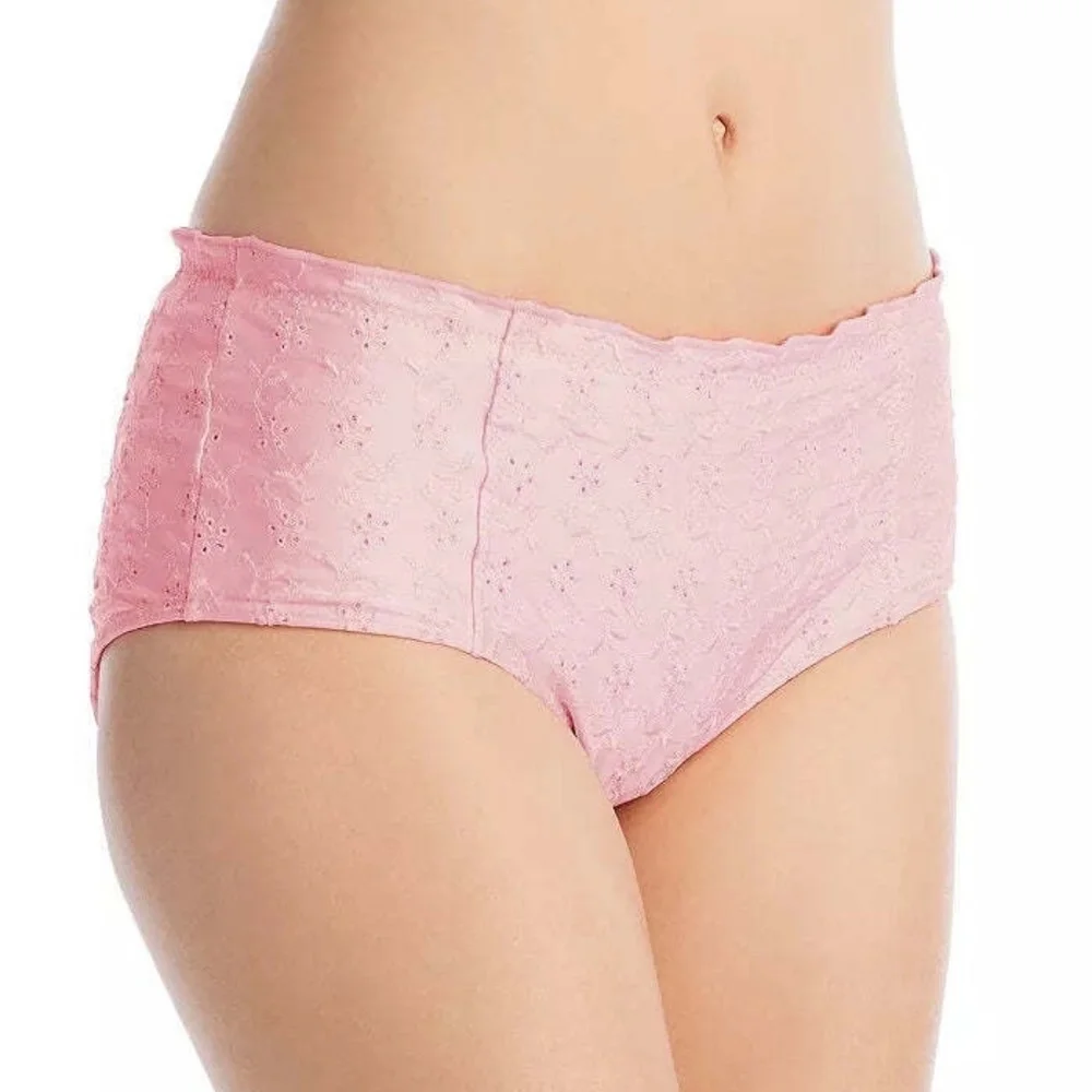 New! Frankies Bikinis Lisa Eyelet Bikini Bottom Pink 31528